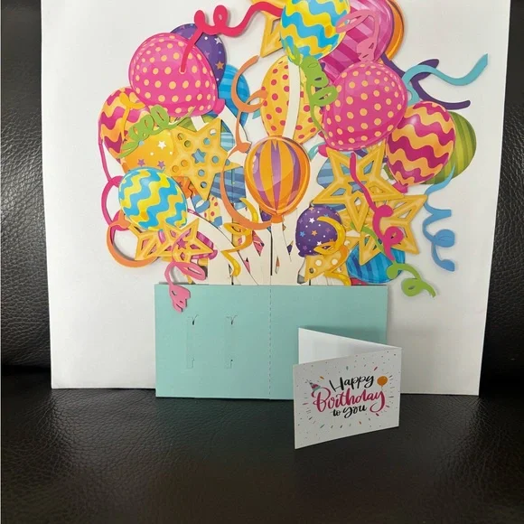 Colorful Balloon Birthday Party Pop Up Card - Picture 4 of 5